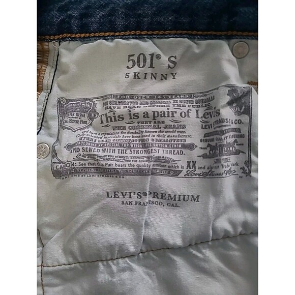 Levis Premium Womens 501 S Skinny Button Fly Jeans Distressed Big E Modern 28x30 - Picture 15 of 16